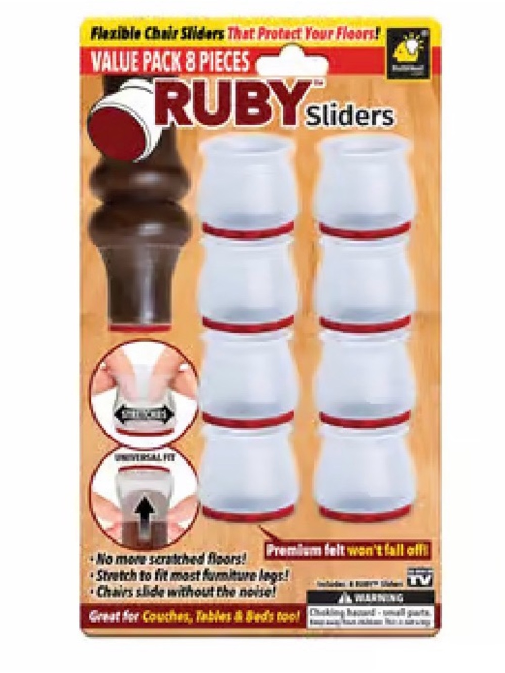 Ruby Sliders Flexible Chair Leg Protectors (8 Pack) clear round stretch table